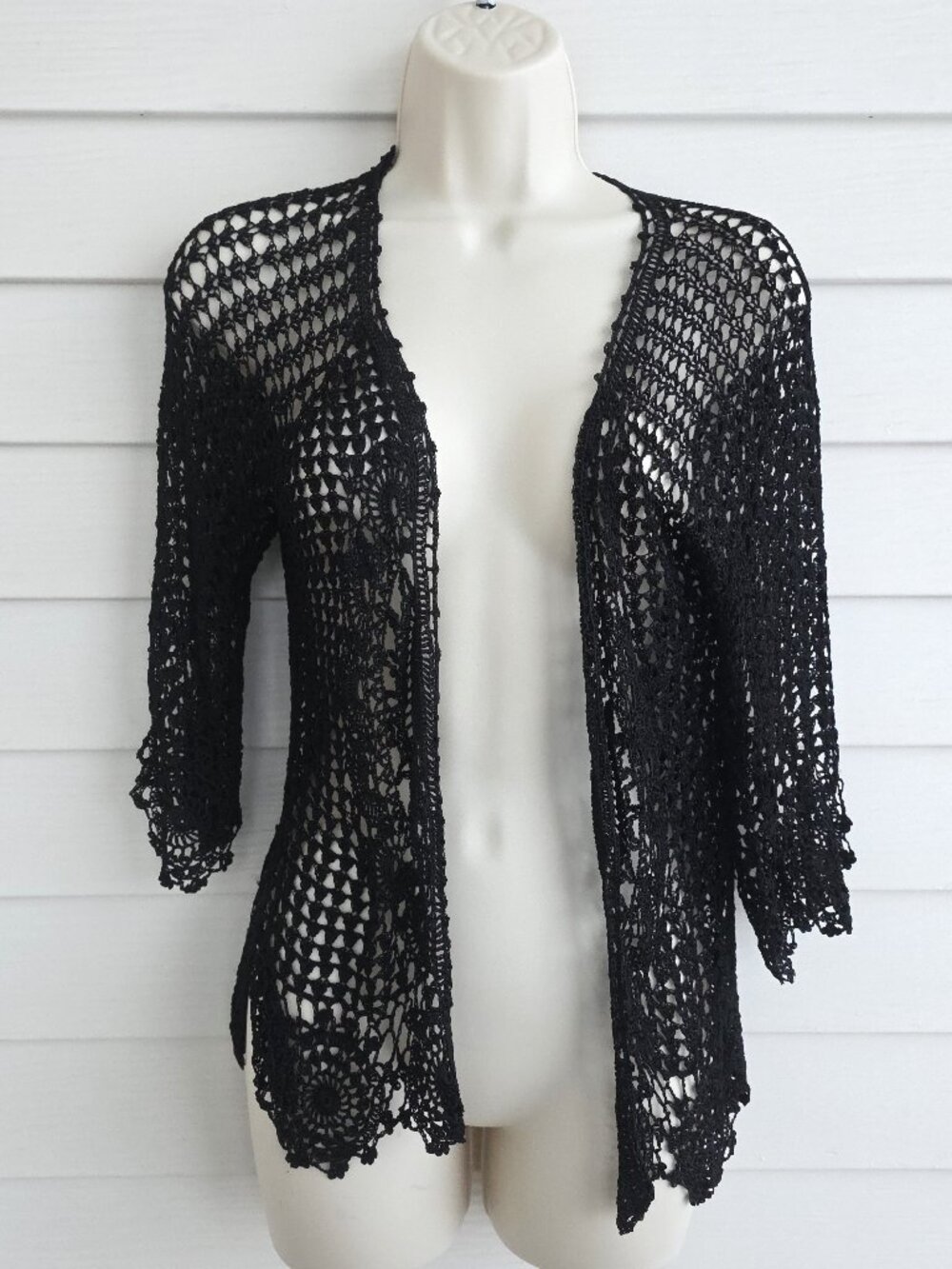 Bettie Paige Black Lace Crochet Crop Cardigan